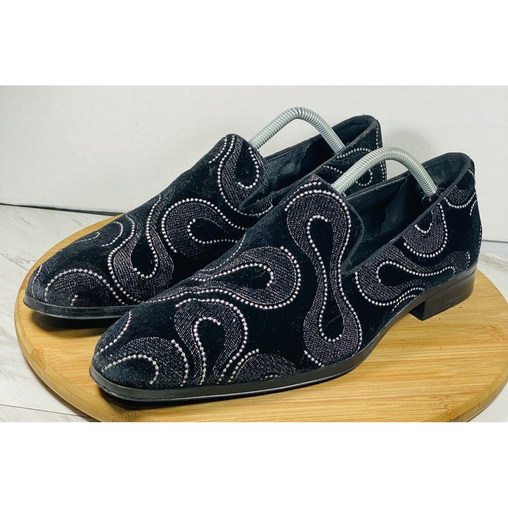 Stacy Adams Swainson Plain Toe Embroidered Slip On in Black/gray Size 10M